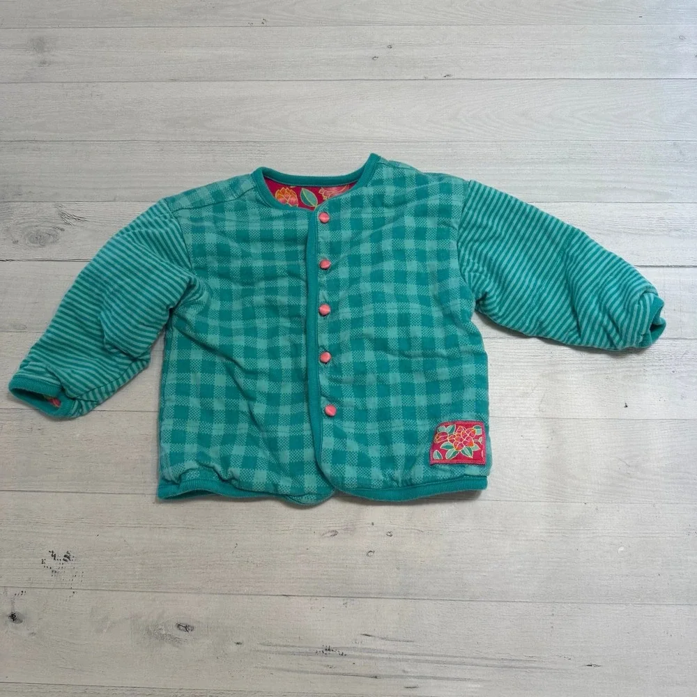 Vintage Gymboree girls rainbow tag reversible sweater tulip teal blue